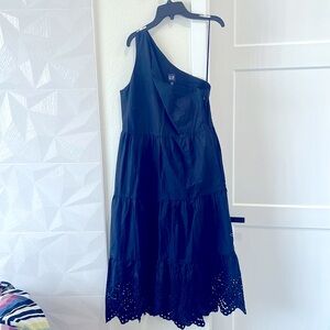 NWT one shoulder navy poplin eyelet dress